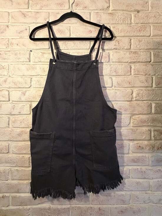 Aerie Denim - Aerie Black Denim Shortalls with Raw Frayed Hem